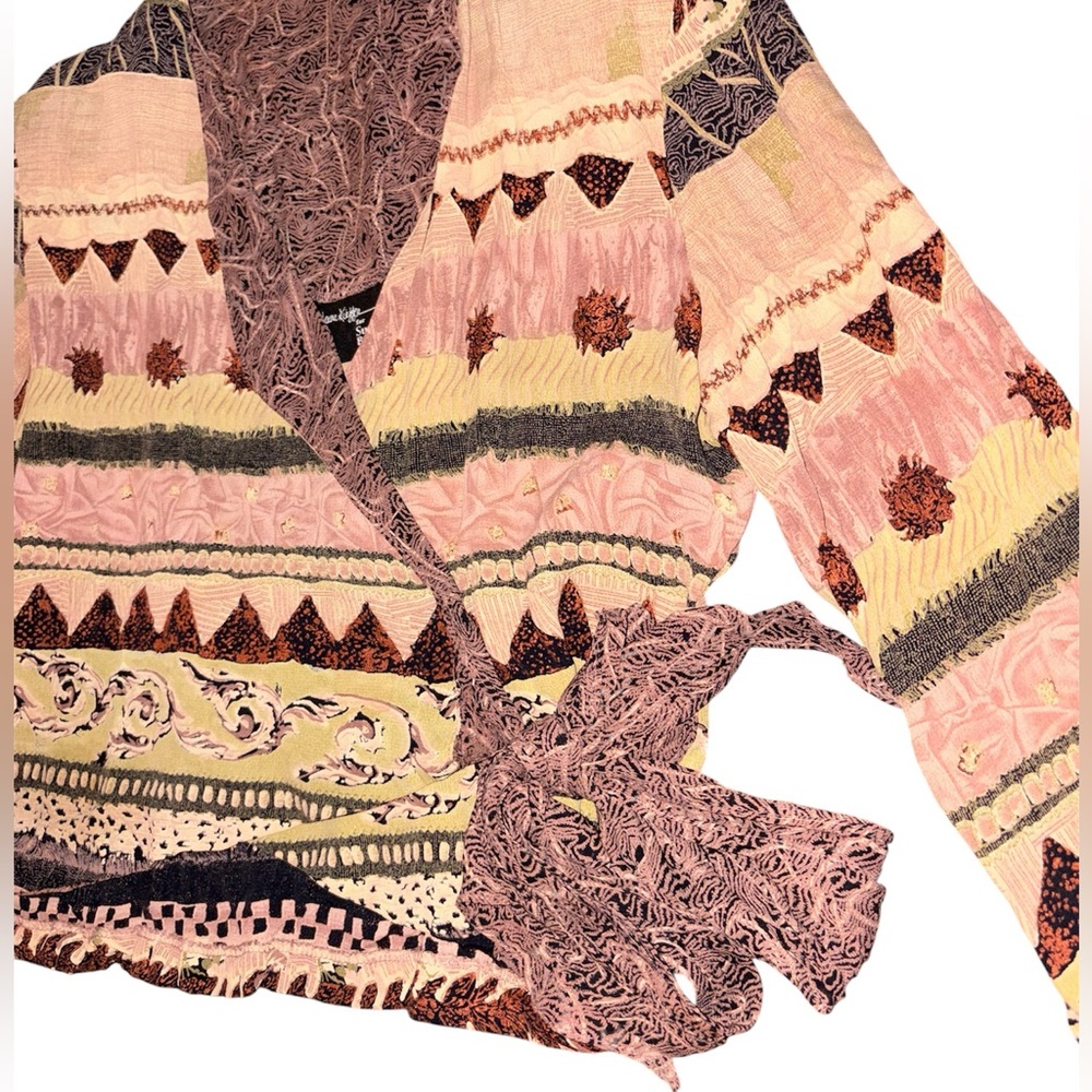 Vintage Susan Burrowes Laura Kieffer Art Knit Wrap Tie Top Boho Southwest - Picture 4 of 8